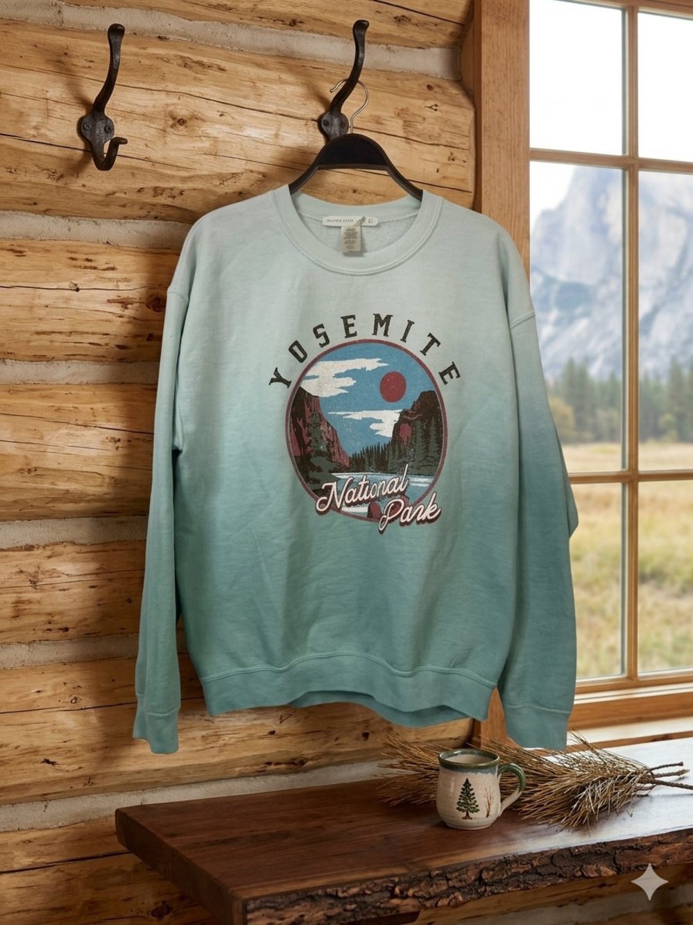 Altar'd State Mint Green Yosemite Crewneck Sweatshirt